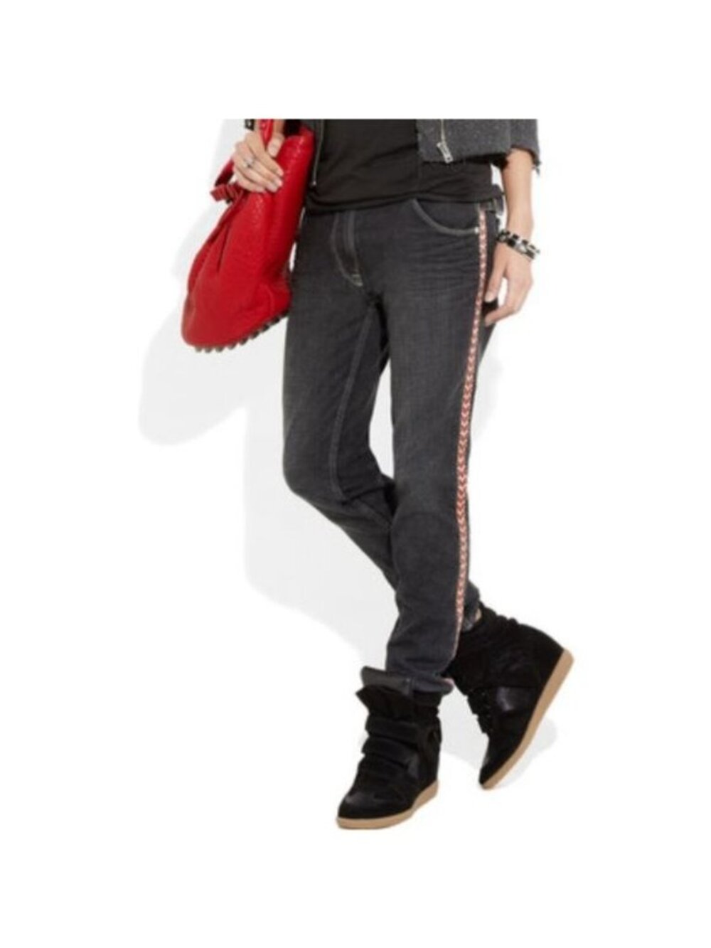 lsabel Marant Etoile Chevron Trim Skinny Jeans black 4
